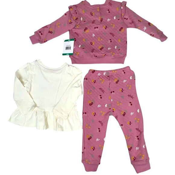 Koala Baby 3 Piece 18 Month Quilted Set Mauve Bunny Pink Pant Blouse Sweatshirt - Picture 5 of 9